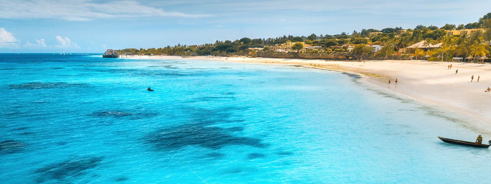 White-sand beach and turquoise water in Zanzibar